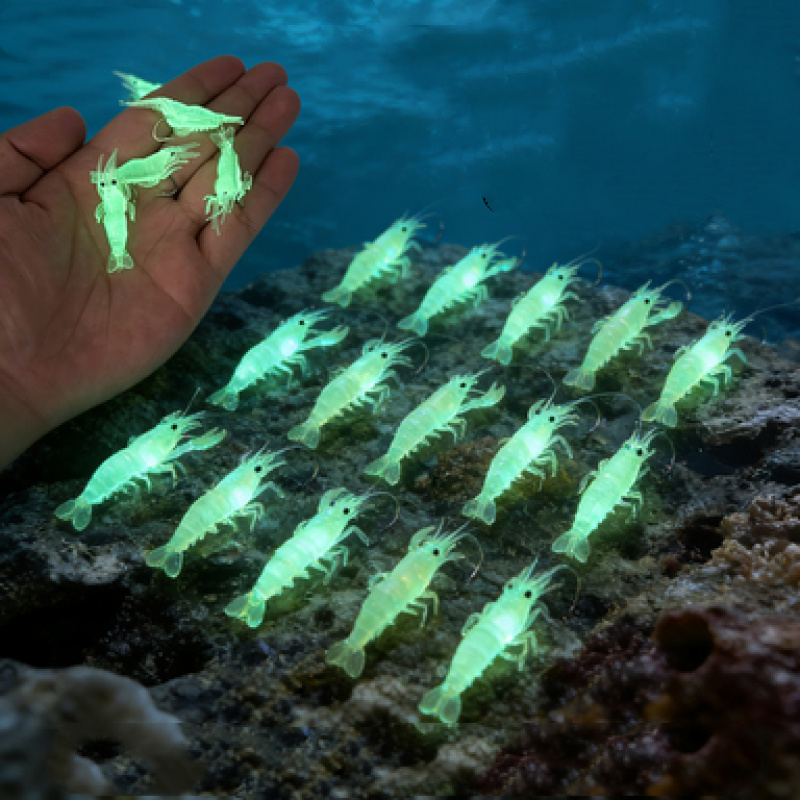 Saltwater Fishing Hook - 16pcs Luminous Shrimp Soft Fishing Lures,